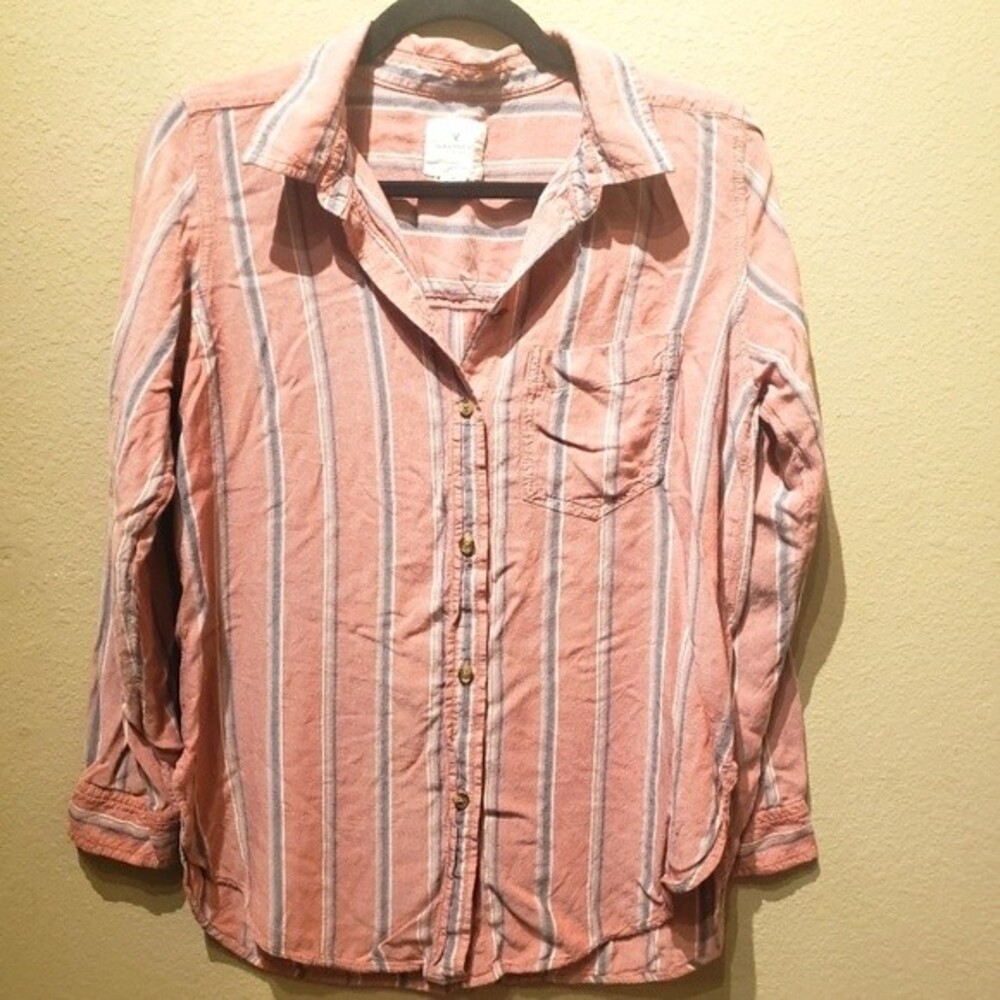American Eagle Oversized Fit Blush Pink Flannel Size XS
